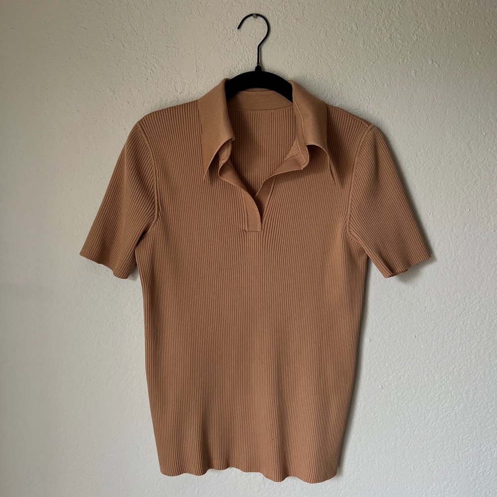 tan collared top - size xl